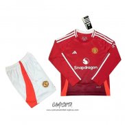 Primera Camiseta Manchester United 2024-2025 Nino Manga Larga